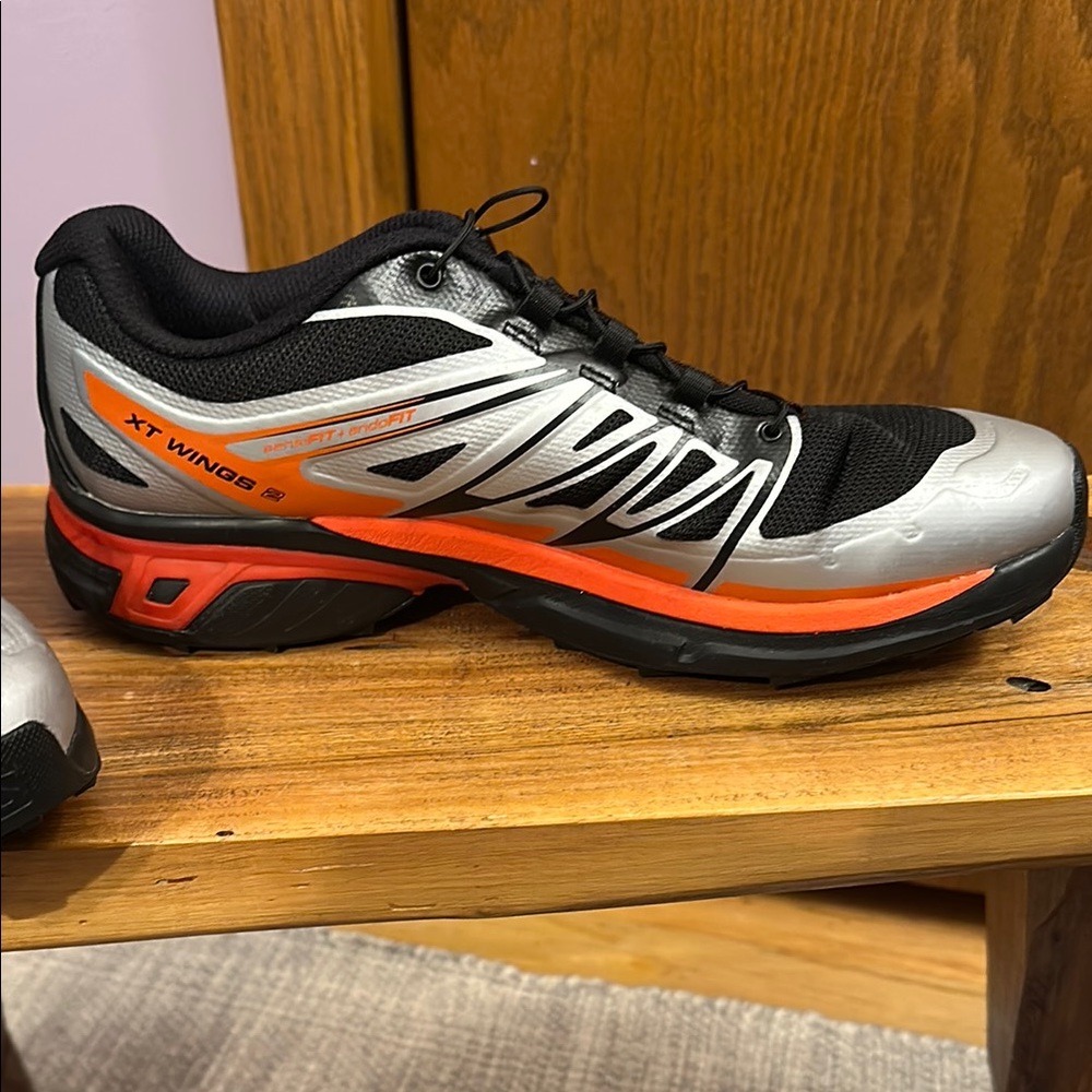 Salomon XT-Wings 2 Black Silver Vibrant Orange Men's Shoes size 9.5. - Picture 10 of 16